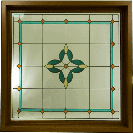 Picture window with glass art